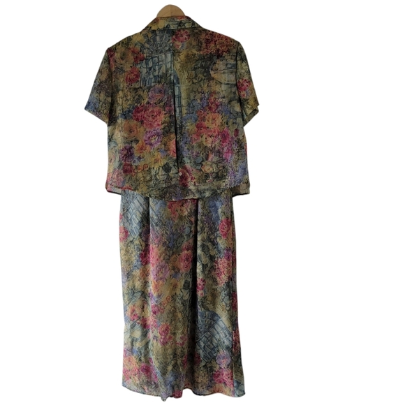 VTG Tank Maxi Dress + Button Up Top Twinnie Set Multi Floral Cottagecore Fairy - Picture 2 of 13